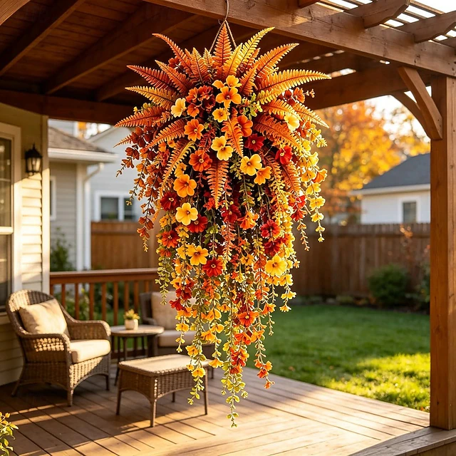 Artificial Fall Harvest Hanging Basket